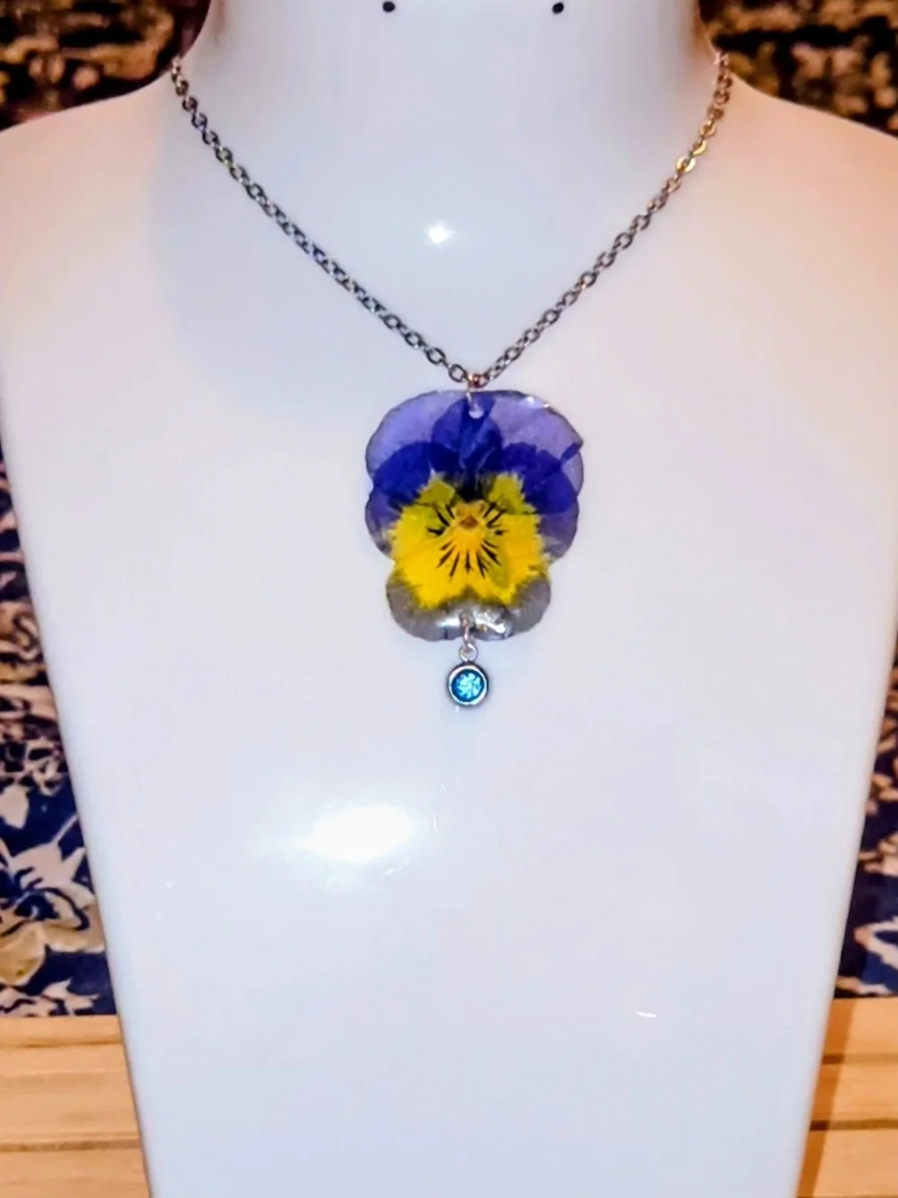 Blue and Yellow Pansy Pendant Necklace